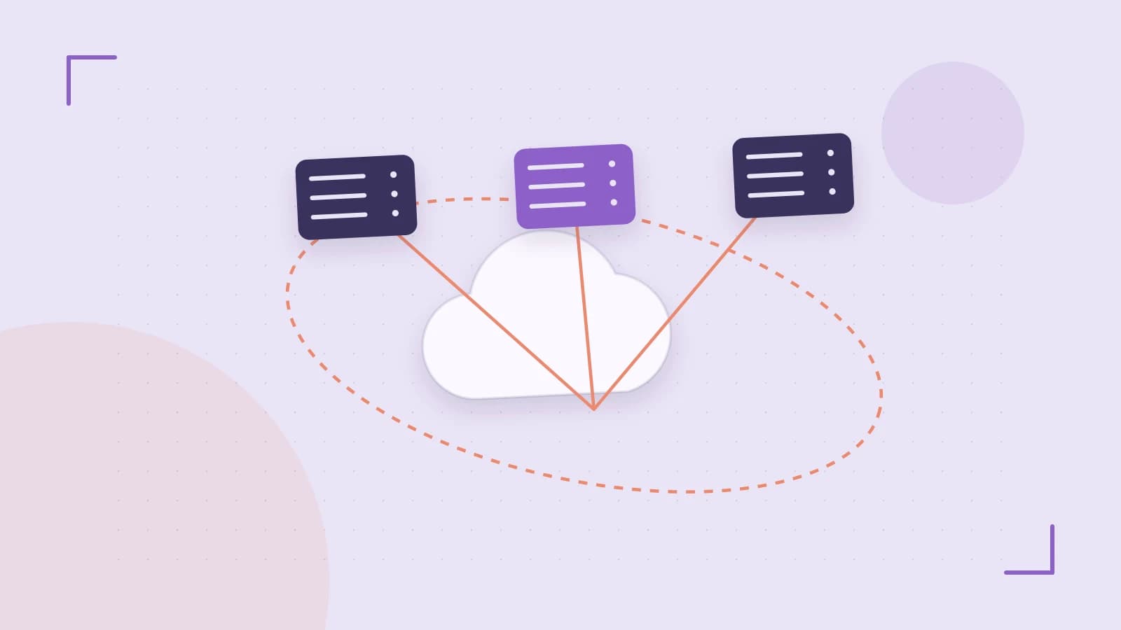 Editorial illustration of cloud infrastructure, connected server racks and an orbital service map