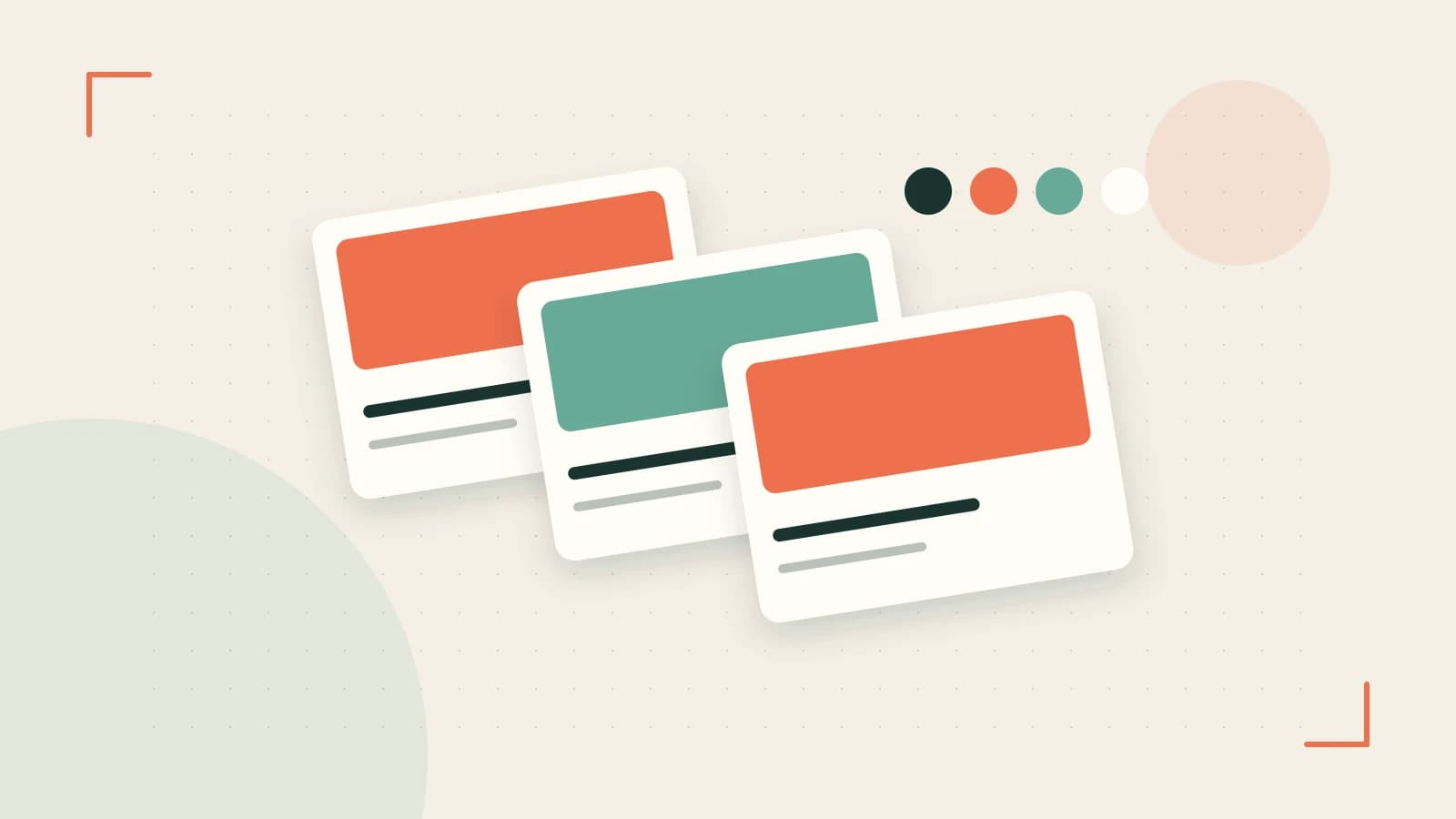 Editorial illustration of responsive browser layouts, overlapping design components and a color system