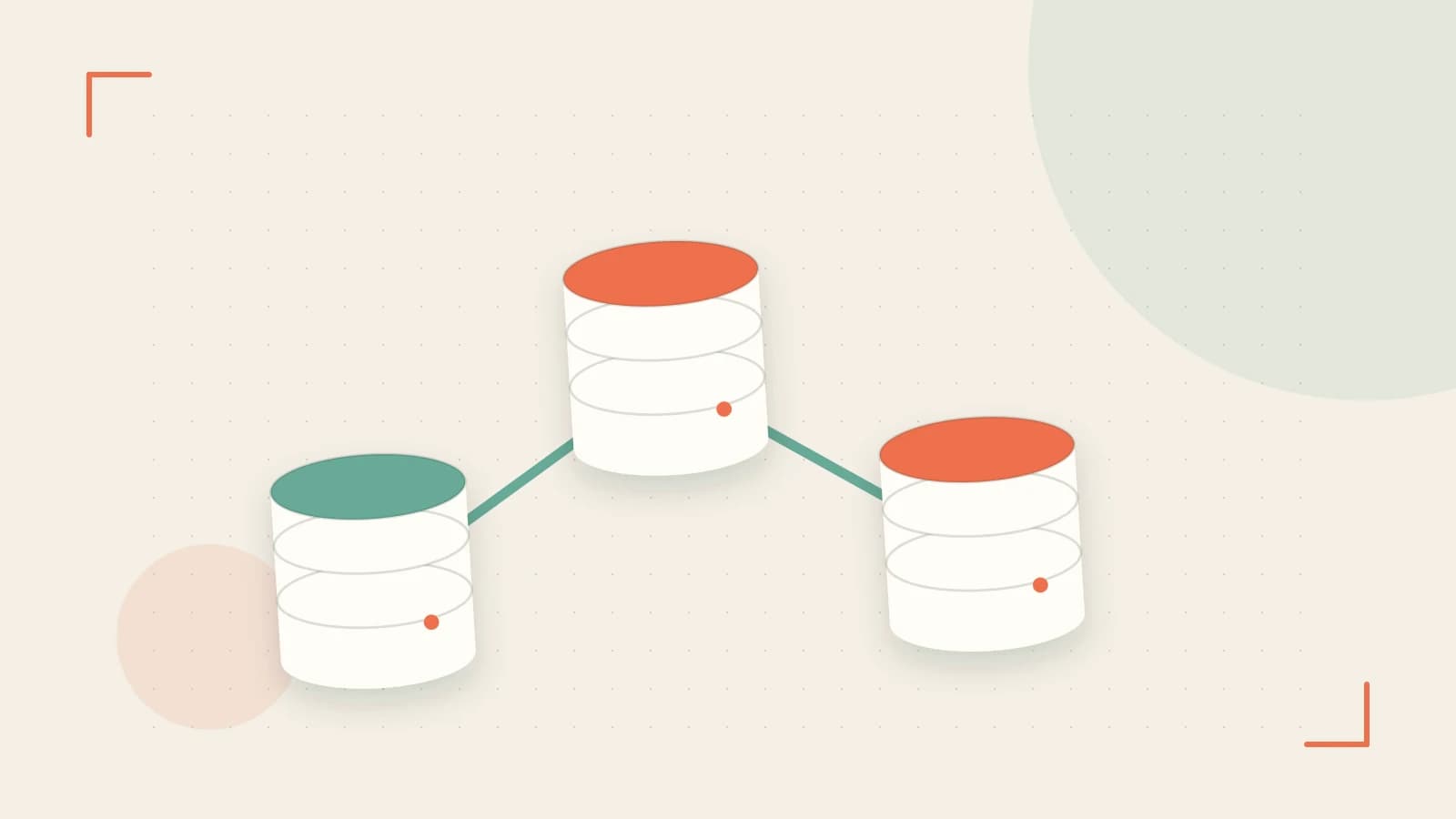 Editorial illustration of structured records, database cylinders and relationships between tables