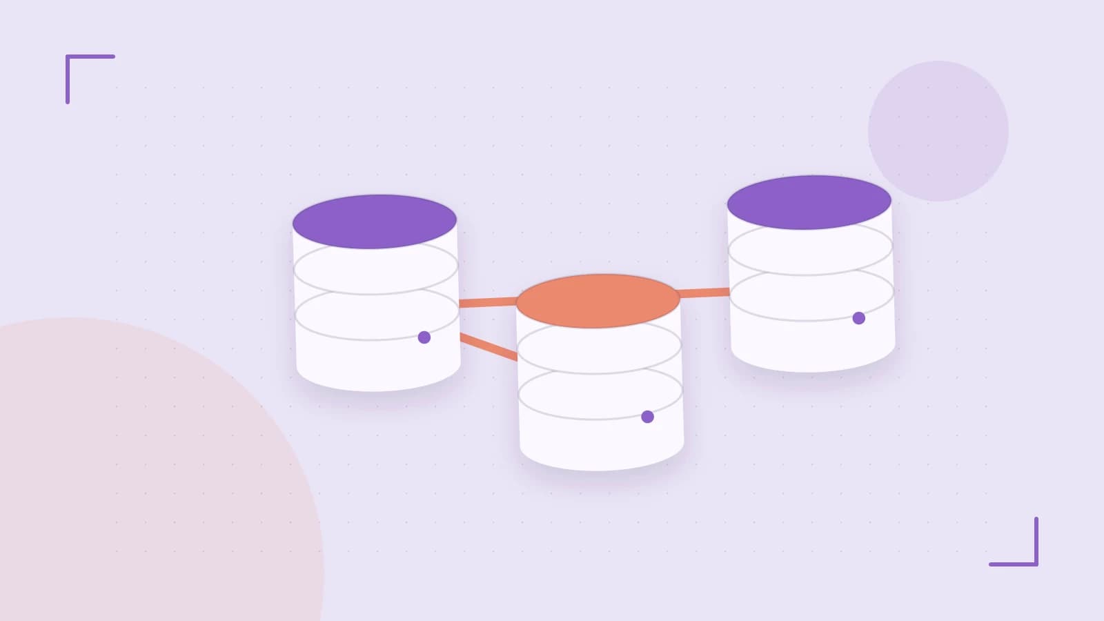 Editorial illustration of structured records, database cylinders and relationships between tables