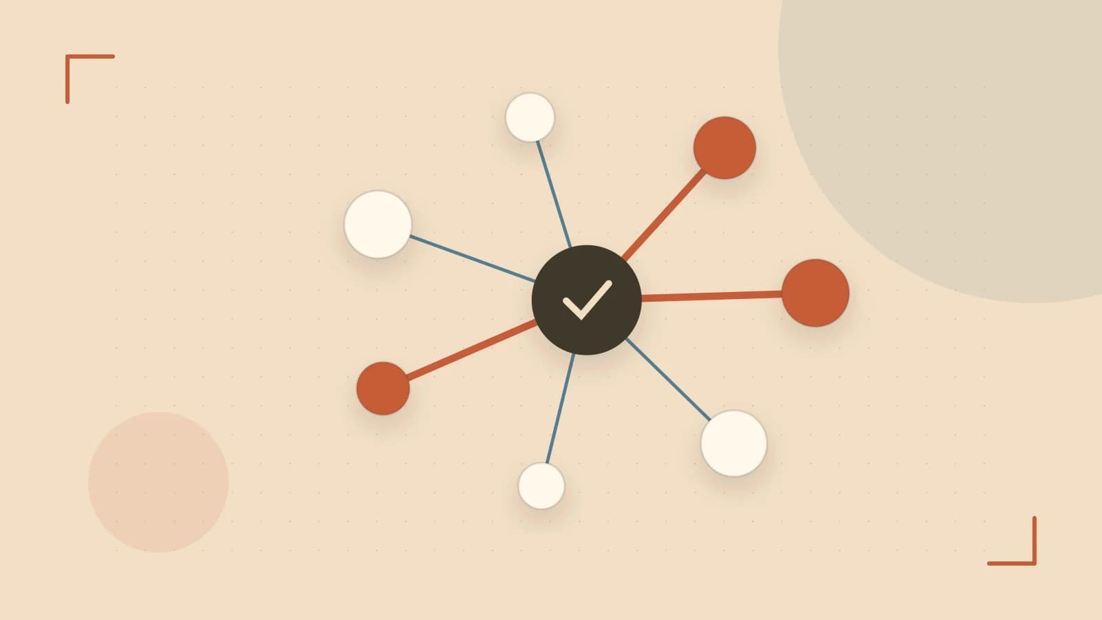 Editorial illustration of an algorithmic node graph with branching paths and a highlighted result