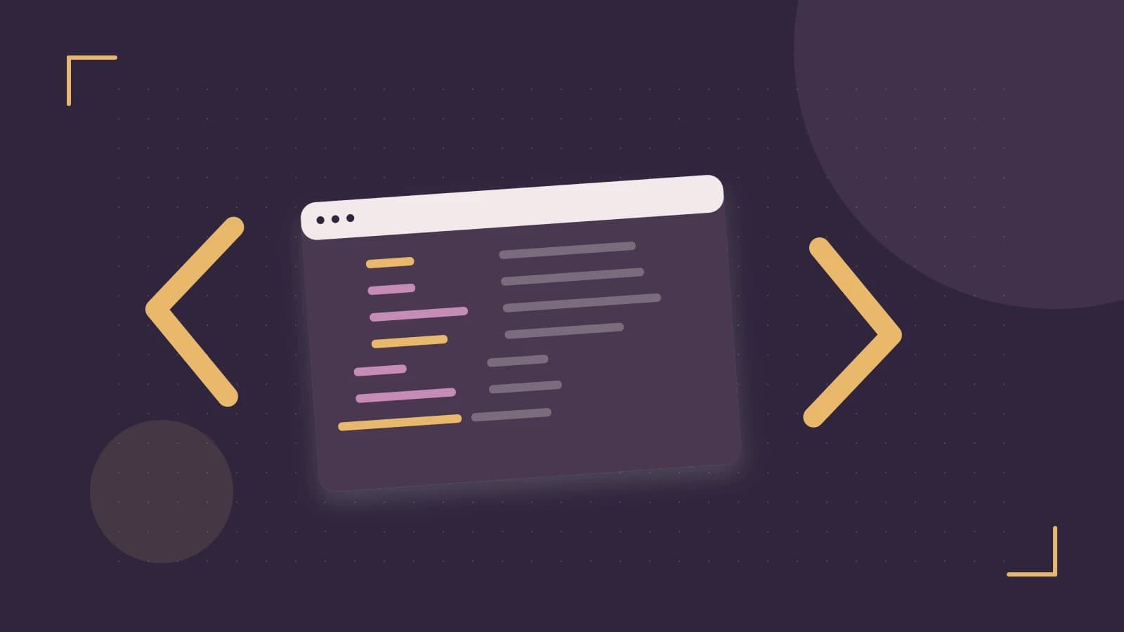 Editorial illustration of an abstract code editor, syntax blocks and oversized programming brackets