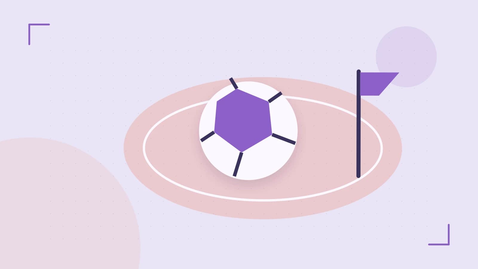 Editorial illustration of a stylized sports ball, stadium geometry and dynamic arcs