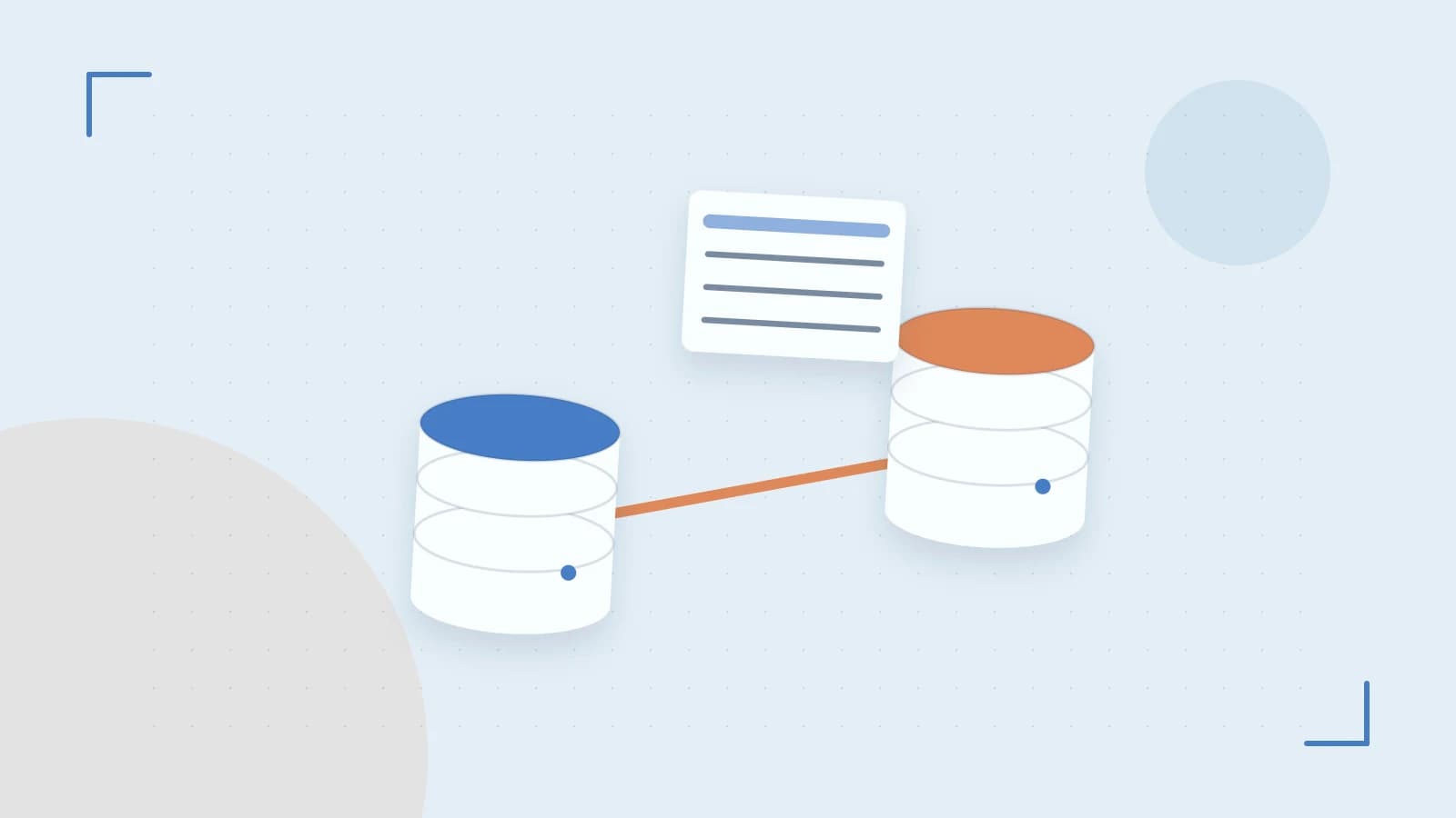Editorial illustration of structured records, database cylinders and relationships between tables