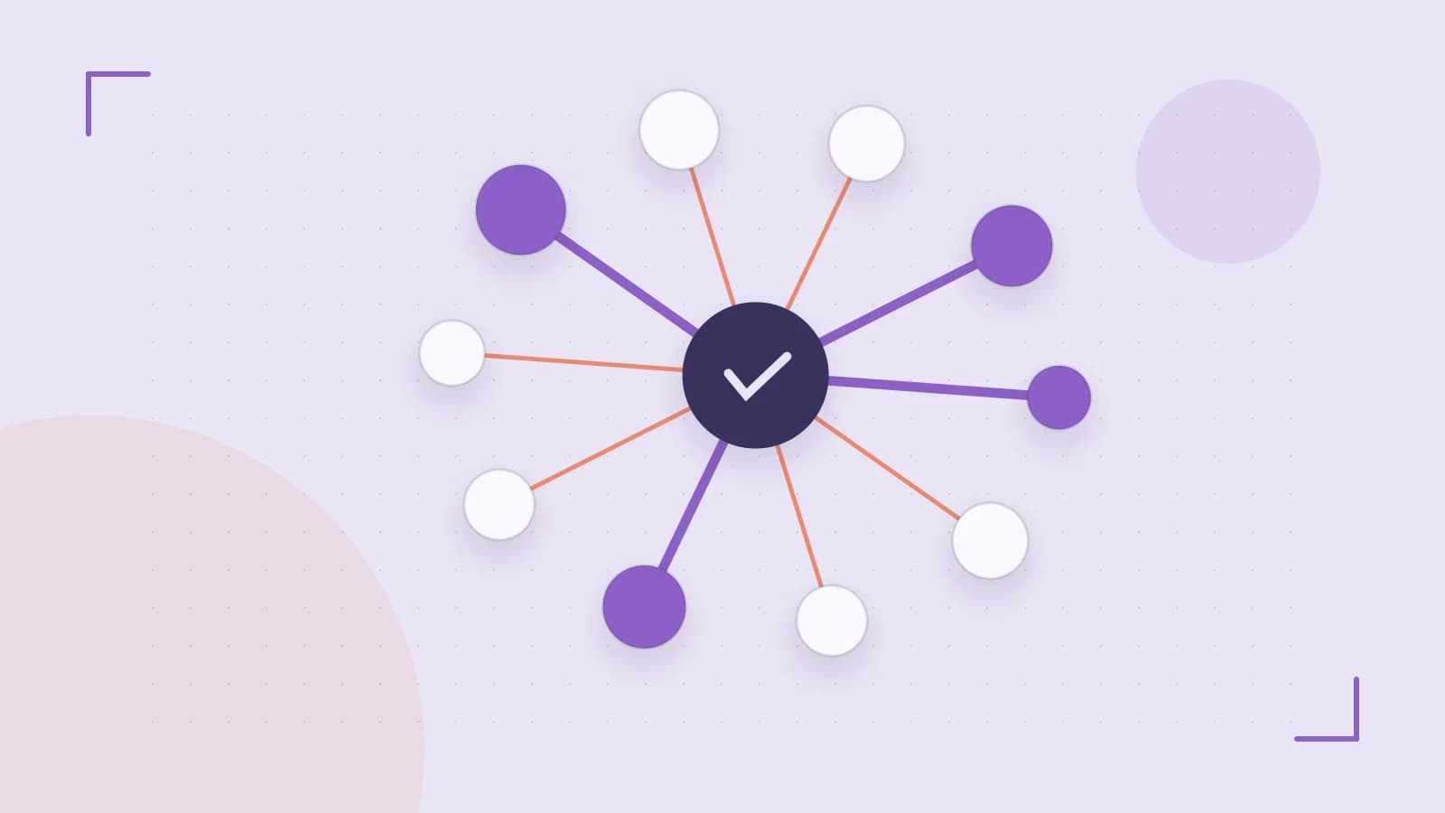 Editorial illustration of an algorithmic node graph with branching paths and a highlighted result