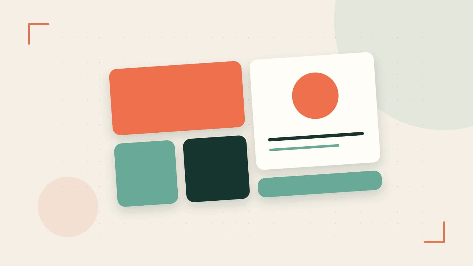 Editorial illustration of responsive browser layouts, overlapping design components and a color system