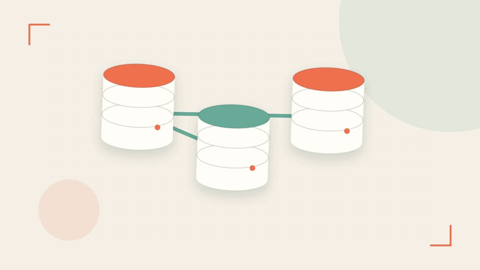 Editorial illustration of structured records, database cylinders and relationships between tables