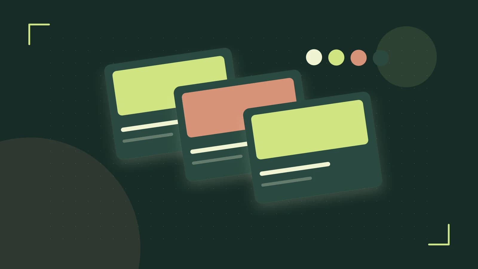 Editorial illustration of responsive browser layouts, overlapping design components and a color system