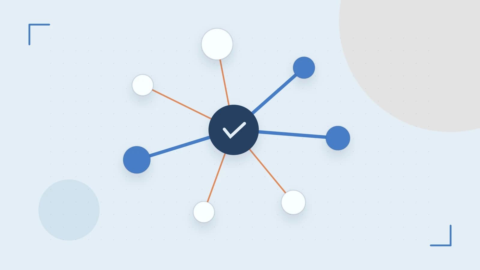 Editorial illustration of an algorithmic node graph with branching paths and a highlighted result