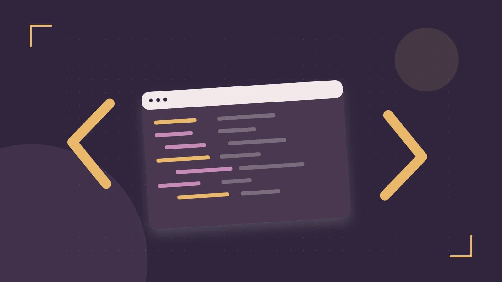 Editorial illustration of an abstract code editor, syntax blocks and oversized programming brackets
