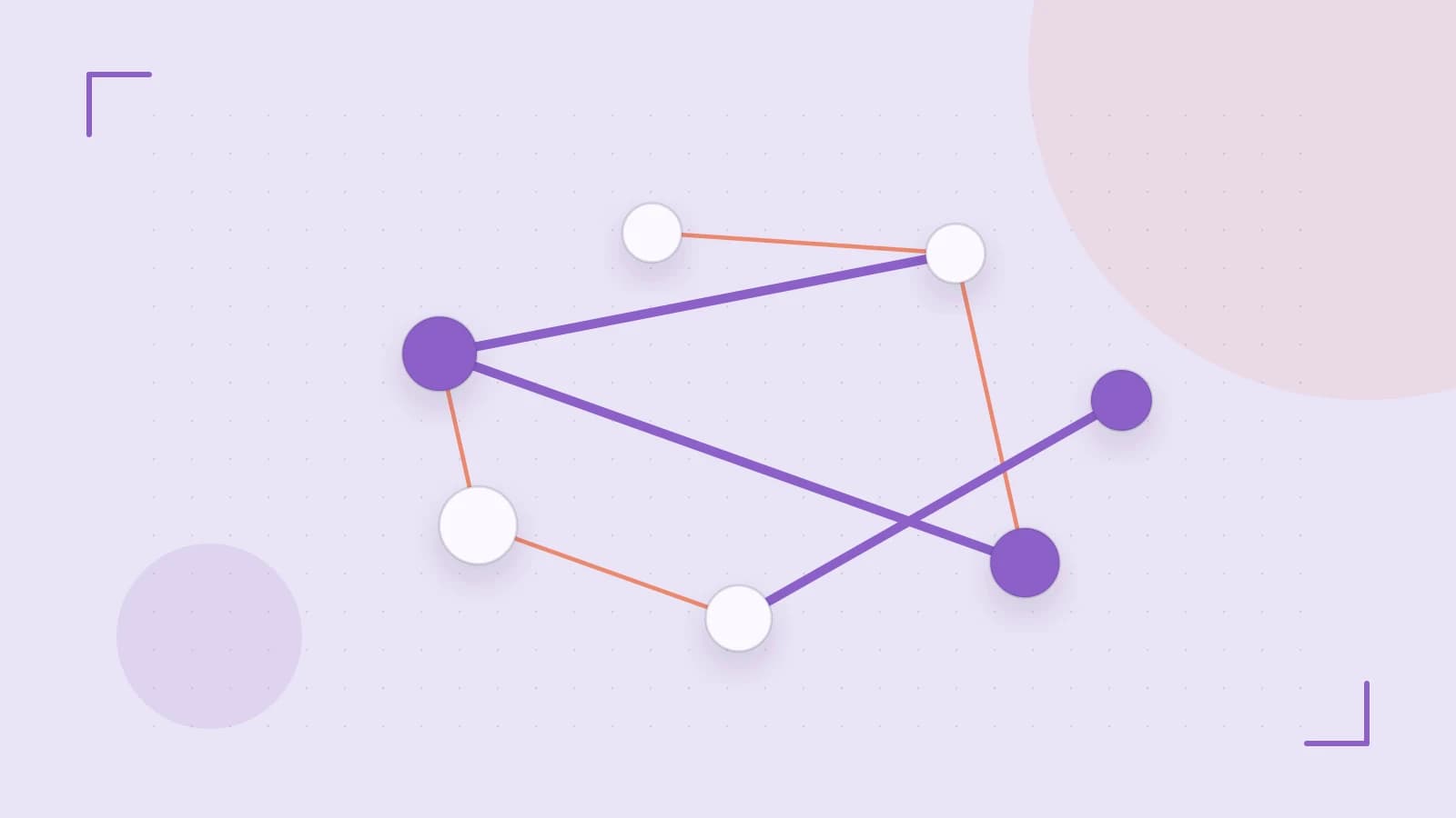 Editorial illustration of an algorithmic node graph with branching paths and a highlighted result