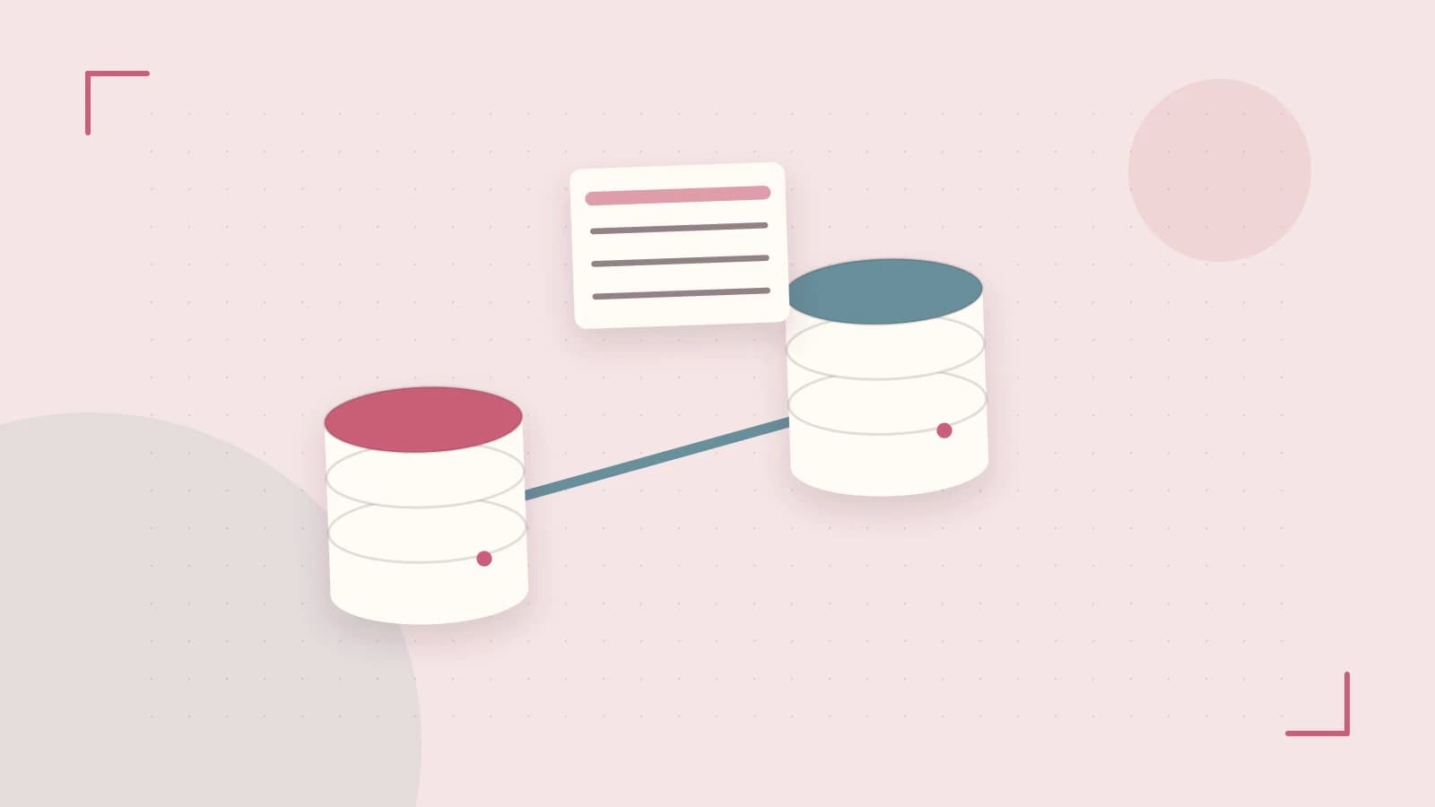 Editorial illustration of structured records, database cylinders and relationships between tables