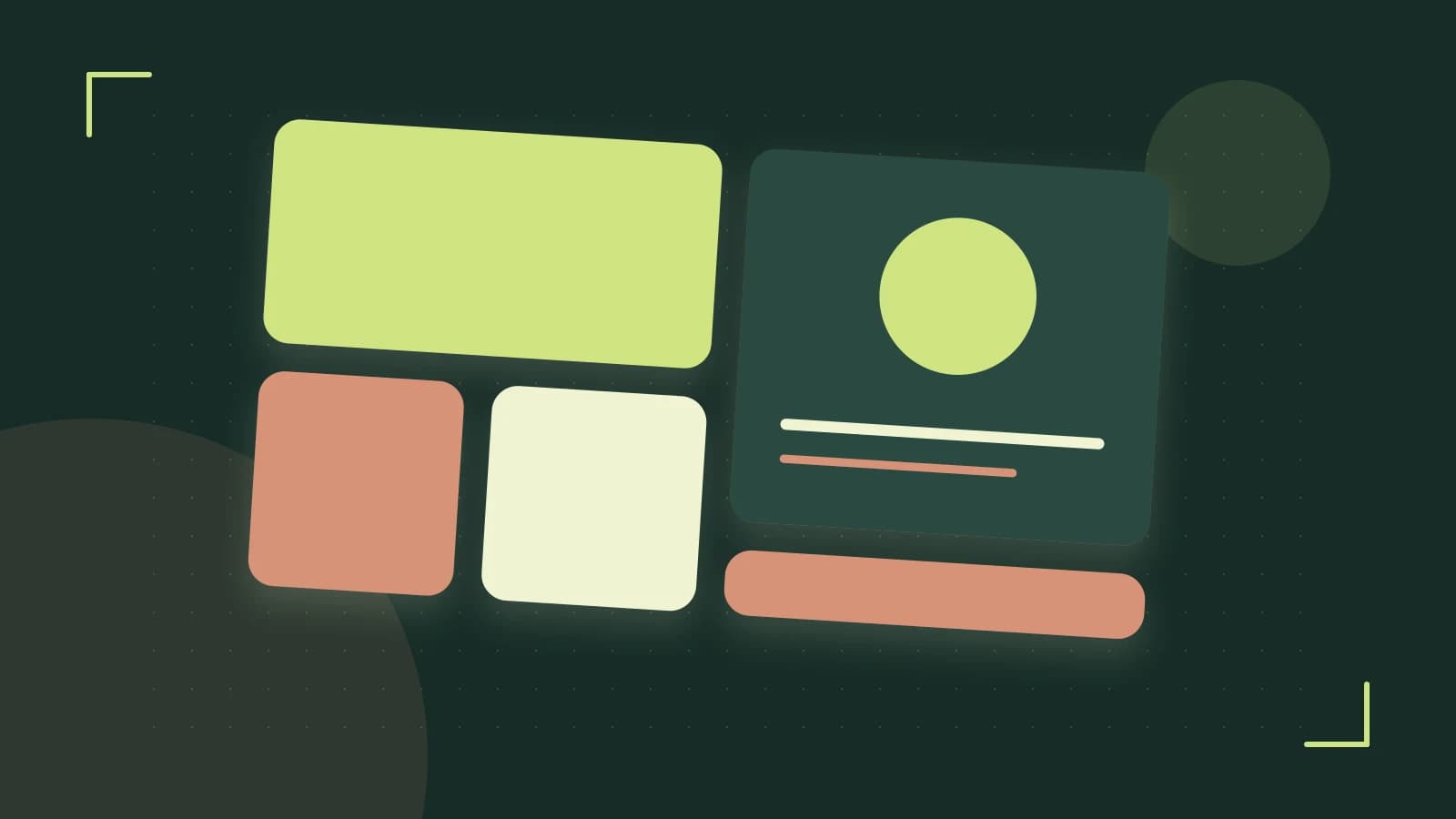 Editorial illustration of responsive browser layouts, overlapping design components and a color system