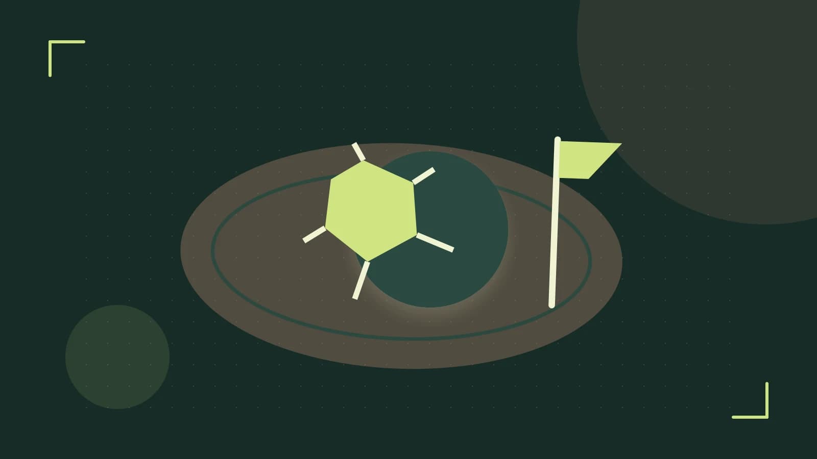 Editorial illustration of a stylized sports ball, stadium geometry and dynamic arcs