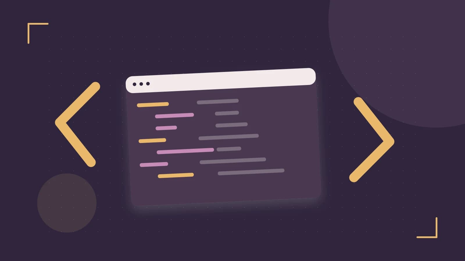 Editorial illustration of an abstract code editor, syntax blocks and oversized programming brackets