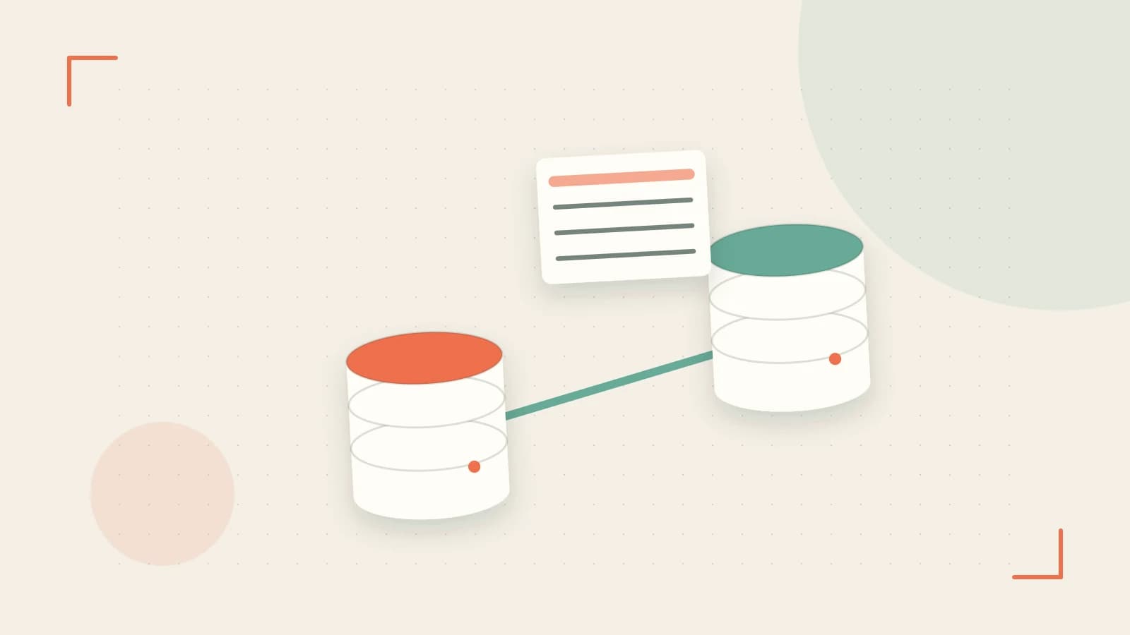 Editorial illustration of structured records, database cylinders and relationships between tables