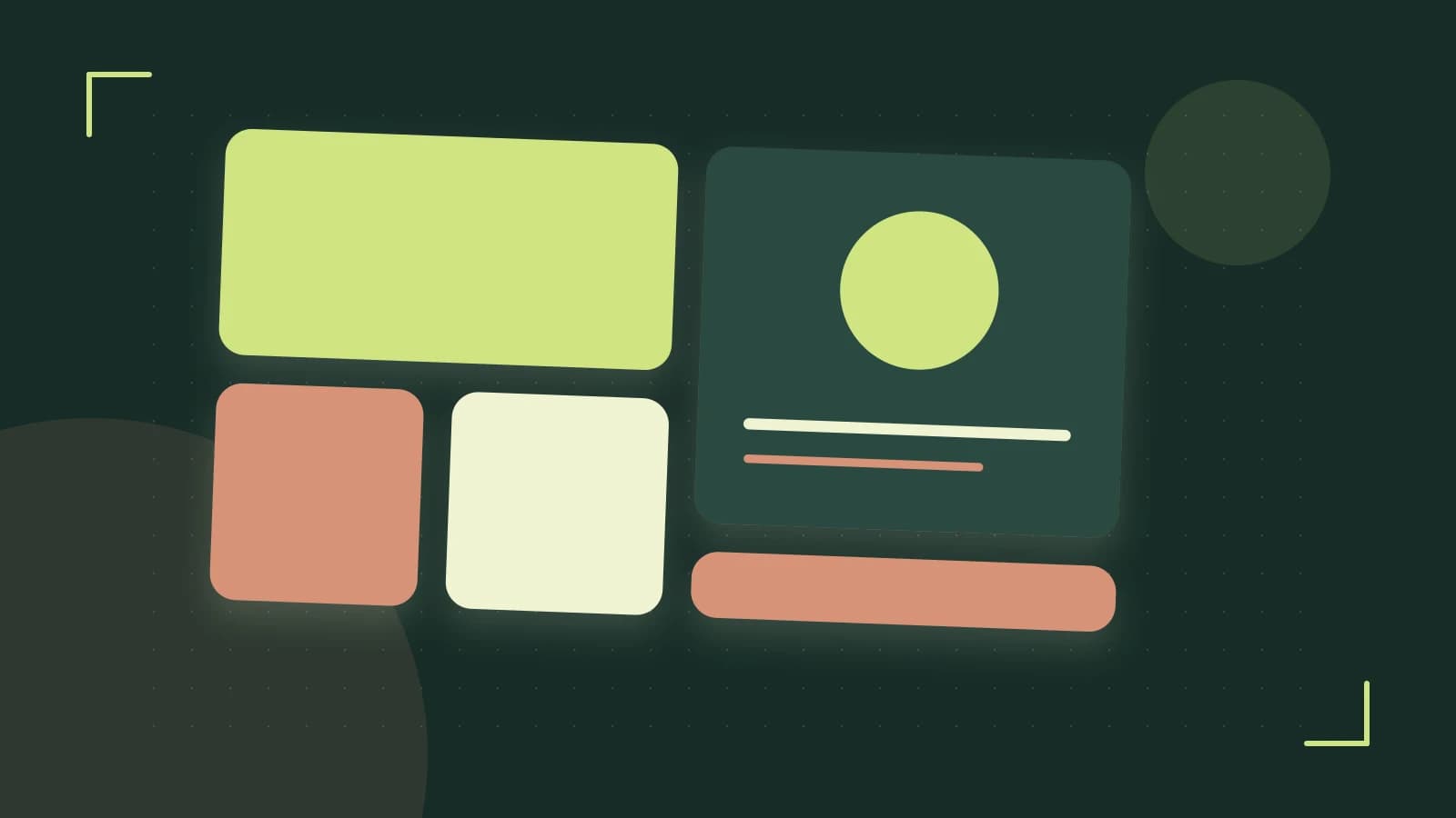 Editorial illustration of responsive browser layouts, overlapping design components and a color system