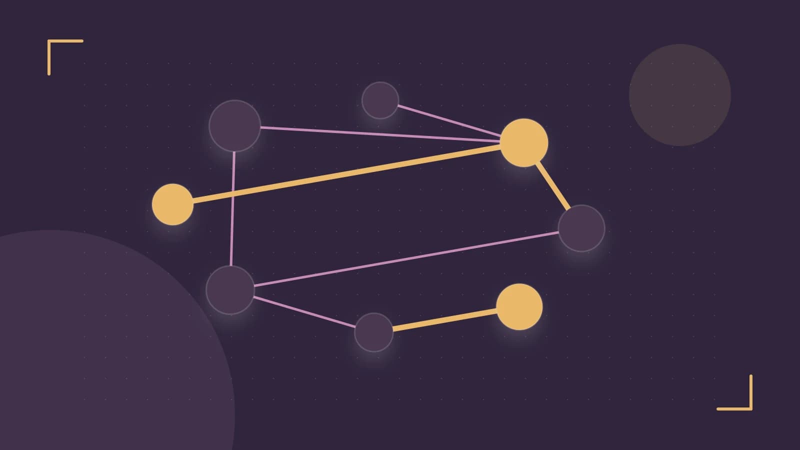 Editorial illustration of an algorithmic node graph with branching paths and a highlighted result