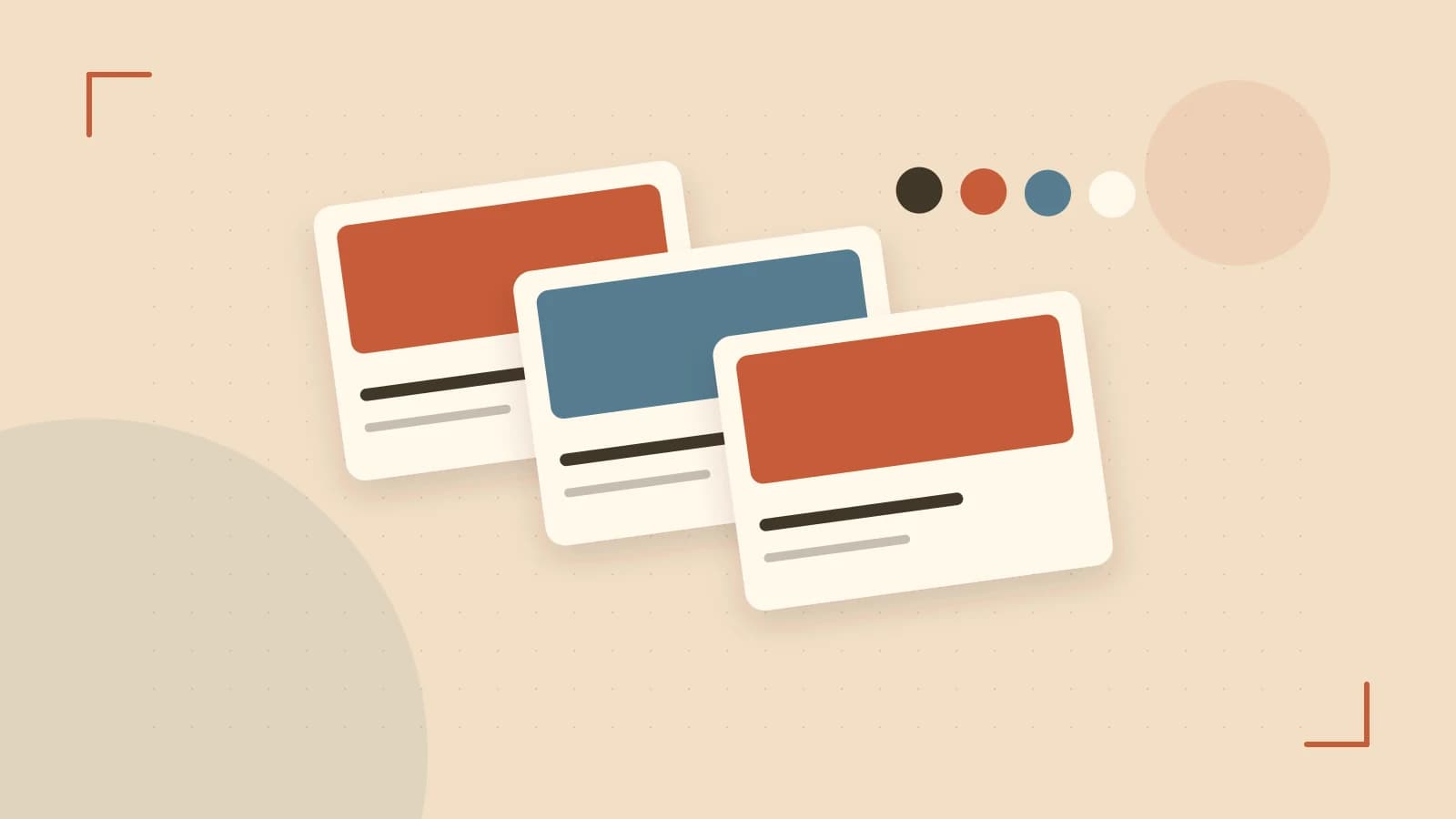 Editorial illustration of responsive browser layouts, overlapping design components and a color system