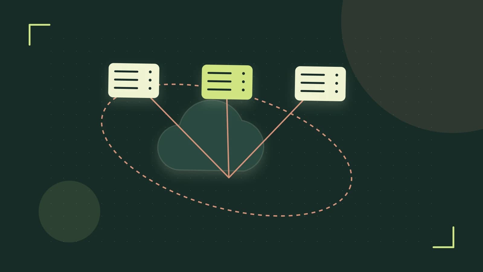 Editorial illustration of cloud infrastructure, connected server racks and an orbital service map