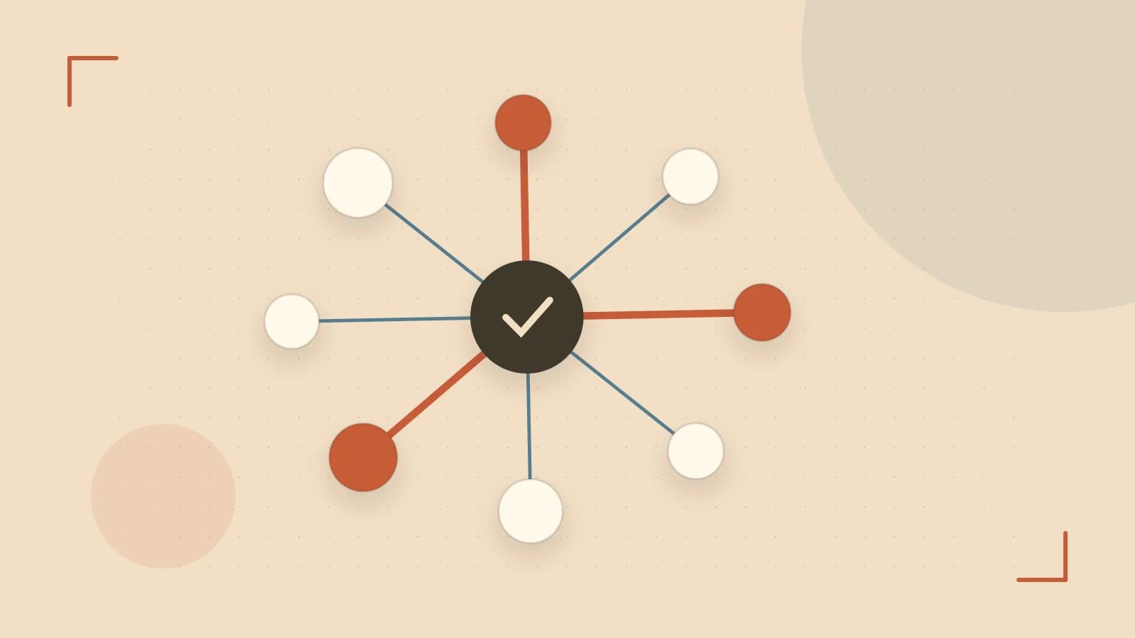 Editorial illustration of an algorithmic node graph with branching paths and a highlighted result