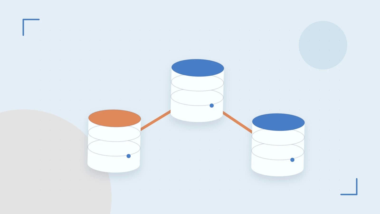 Editorial illustration of structured records, database cylinders and relationships between tables
