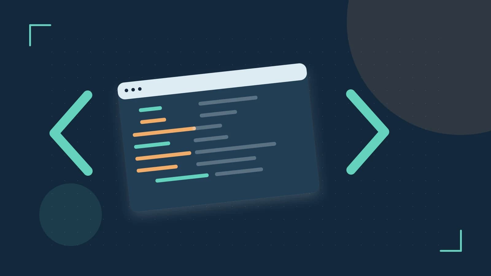 Editorial illustration of an abstract code editor, syntax blocks and oversized programming brackets