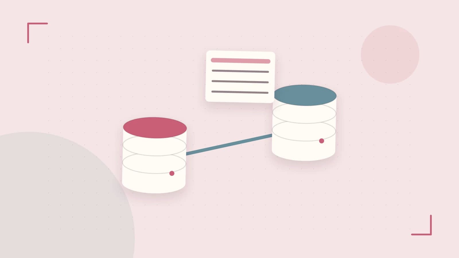 Editorial illustration of structured records, database cylinders and relationships between tables