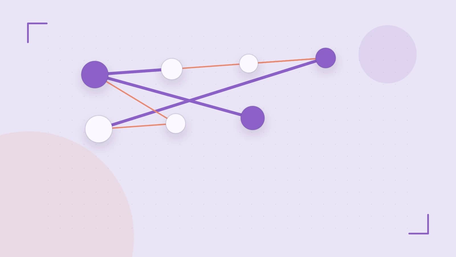 Editorial illustration of an algorithmic node graph with branching paths and a highlighted result