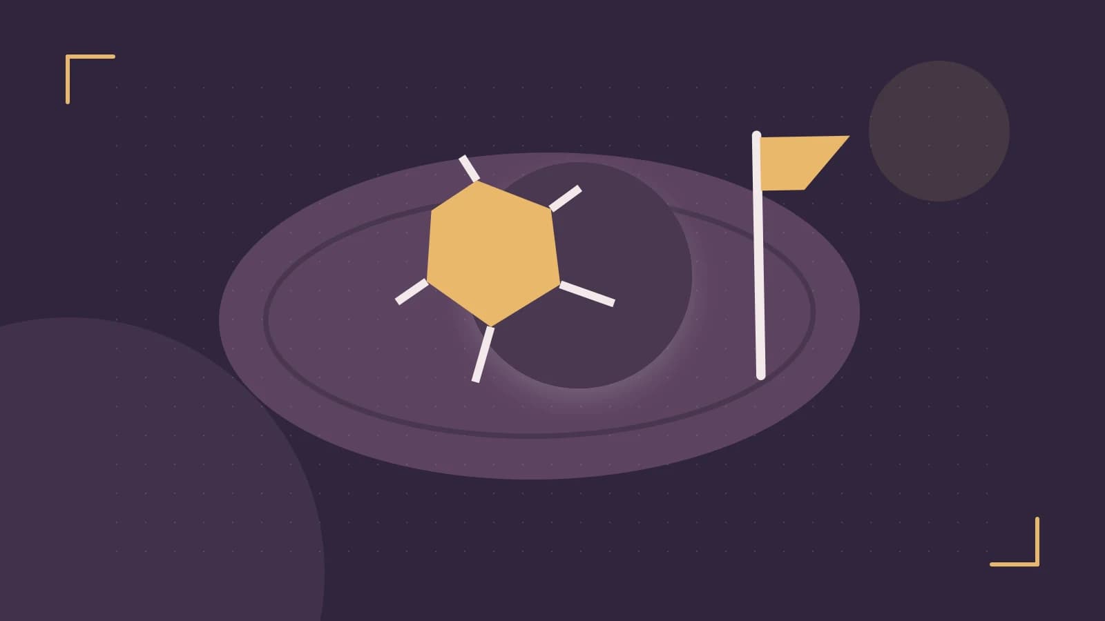 Editorial illustration of a stylized sports ball, stadium geometry and dynamic arcs
