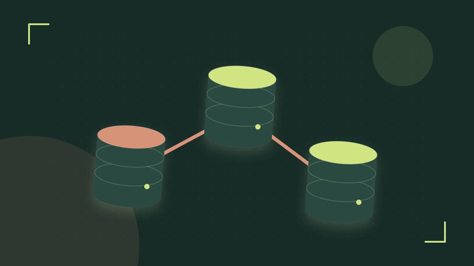 Editorial illustration of structured records, database cylinders and relationships between tables