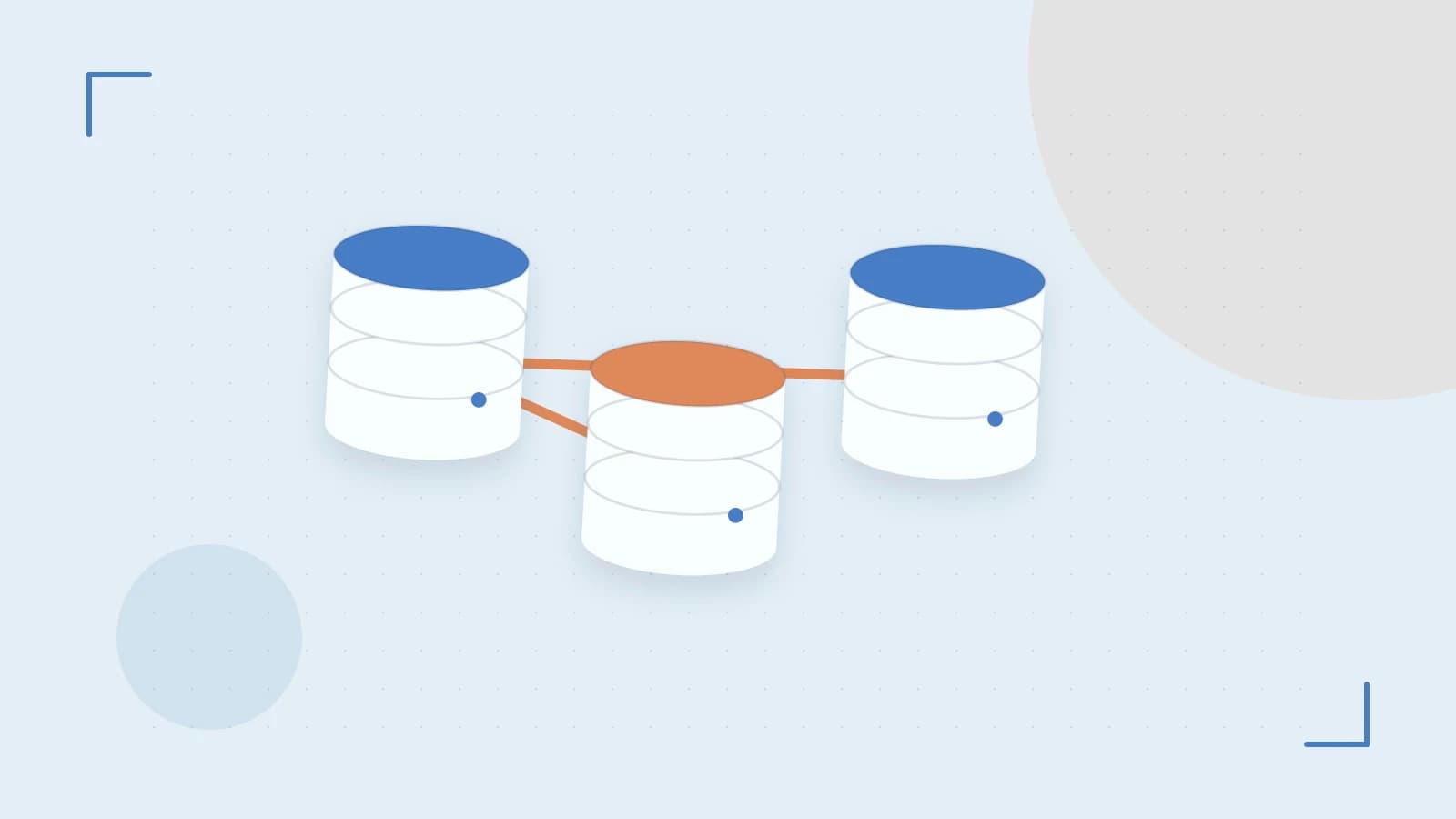 Editorial illustration of structured records, database cylinders and relationships between tables