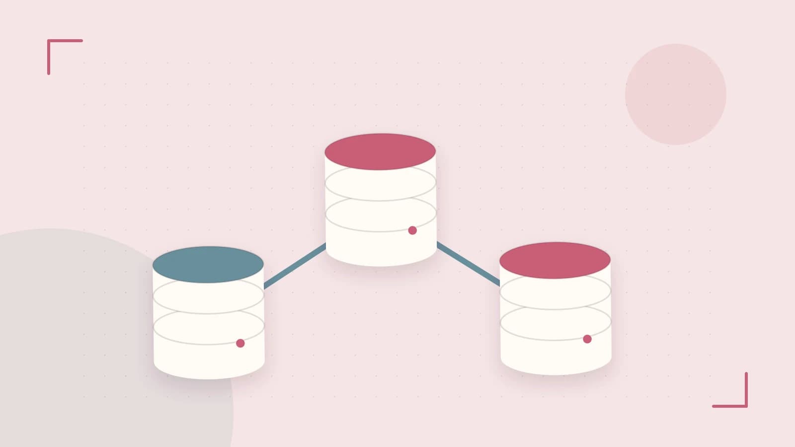 Editorial illustration of structured records, database cylinders and relationships between tables