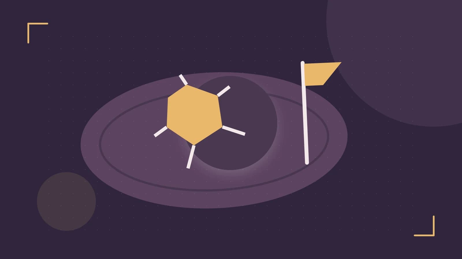 Editorial illustration of a stylized sports ball, stadium geometry and dynamic arcs