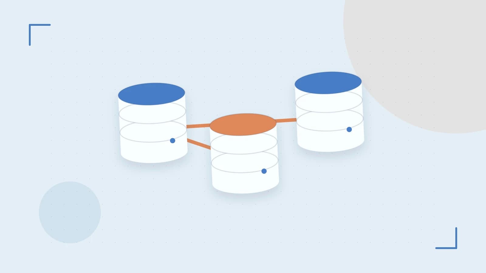 Editorial illustration of structured records, database cylinders and relationships between tables
