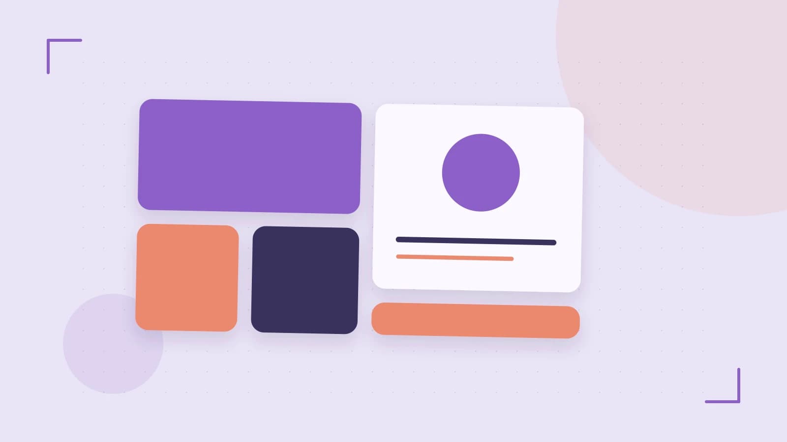 Editorial illustration of responsive browser layouts, overlapping design components and a color system