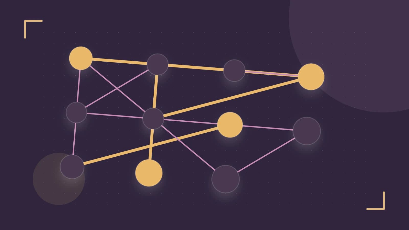 Editorial illustration of an algorithmic node graph with branching paths and a highlighted result