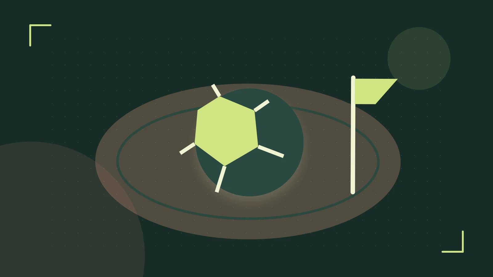 Editorial illustration of a stylized sports ball, stadium geometry and dynamic arcs