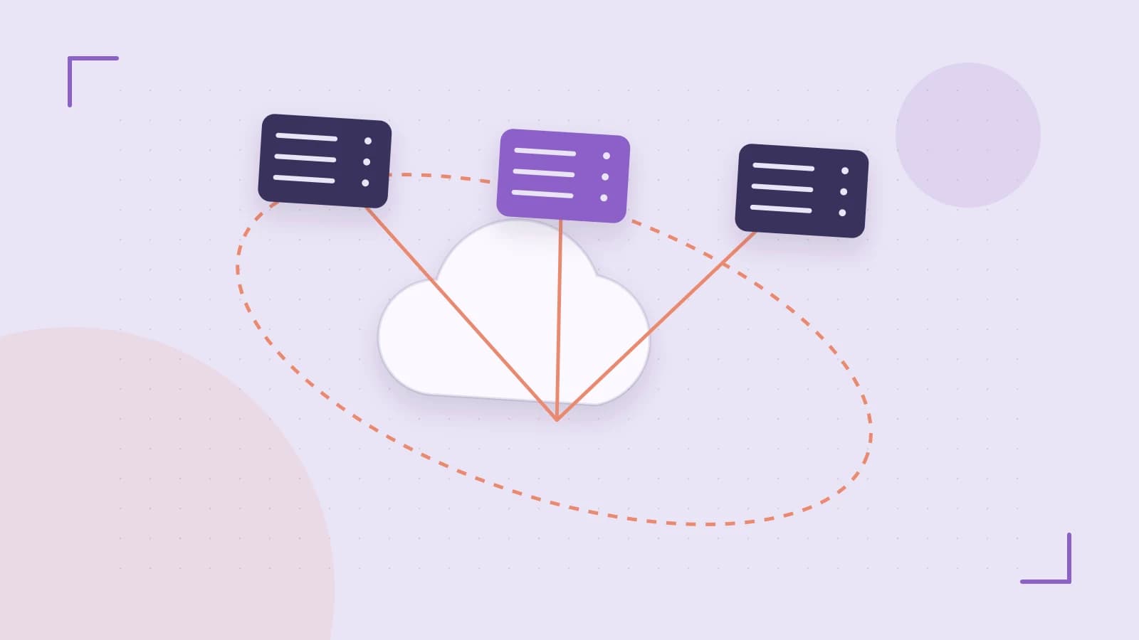 Editorial illustration of cloud infrastructure, connected server racks and an orbital service map