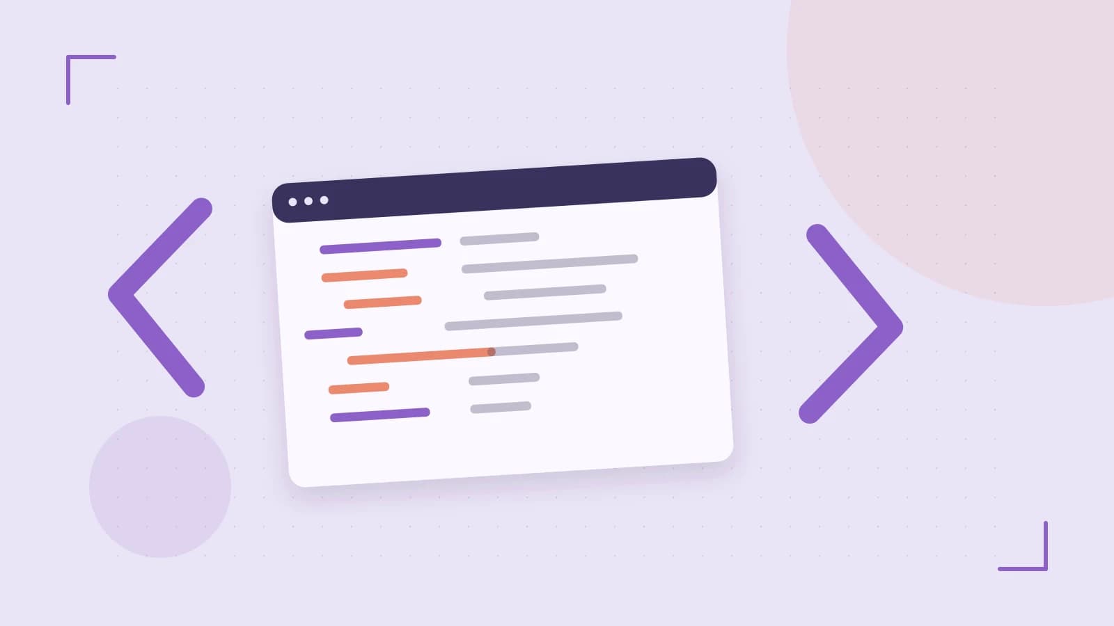 Editorial illustration of an abstract code editor, syntax blocks and oversized programming brackets