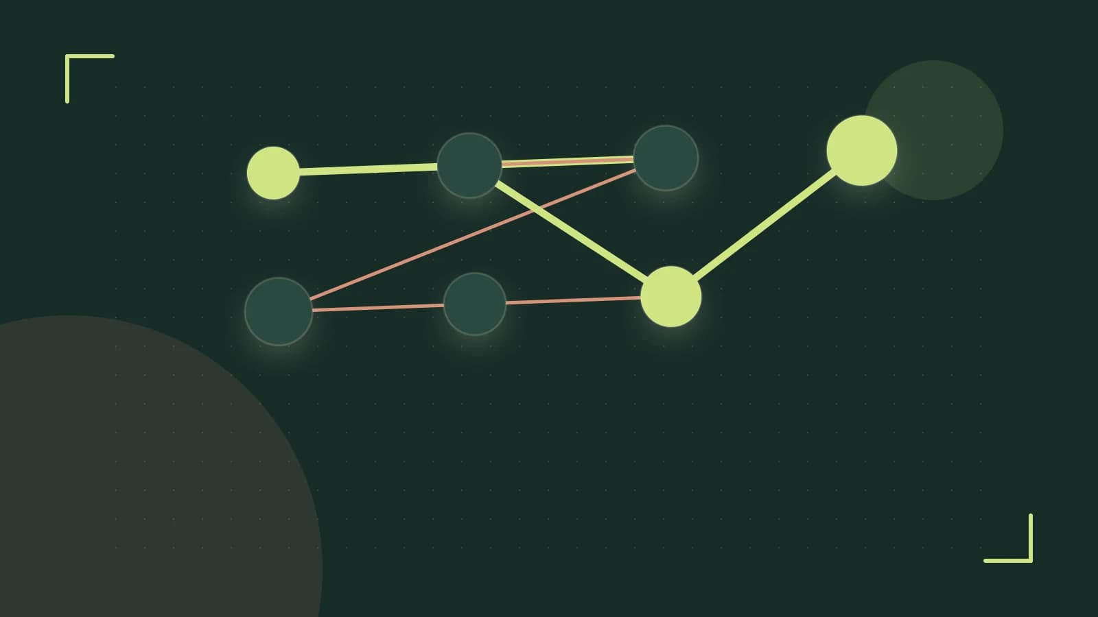 Editorial illustration of an algorithmic node graph with branching paths and a highlighted result