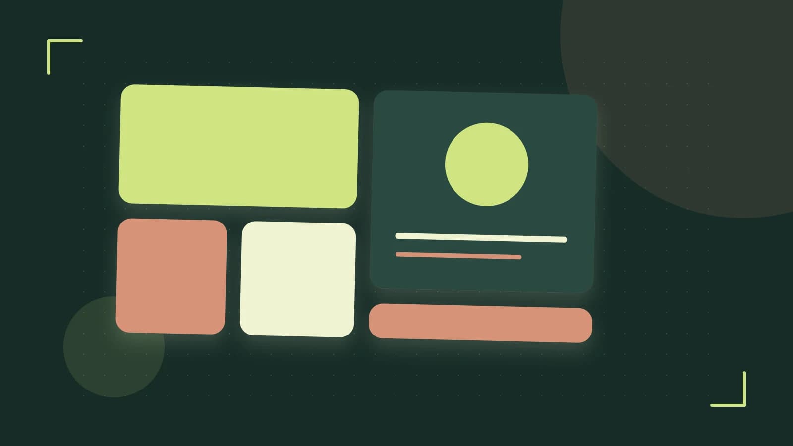Editorial illustration of responsive browser layouts, overlapping design components and a color system