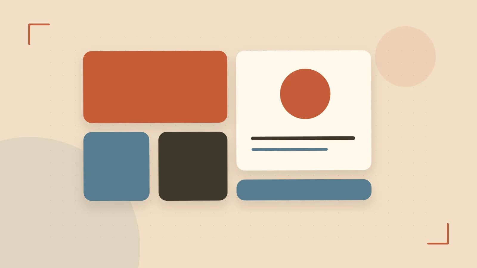 Editorial illustration of responsive browser layouts, overlapping design components and a color system