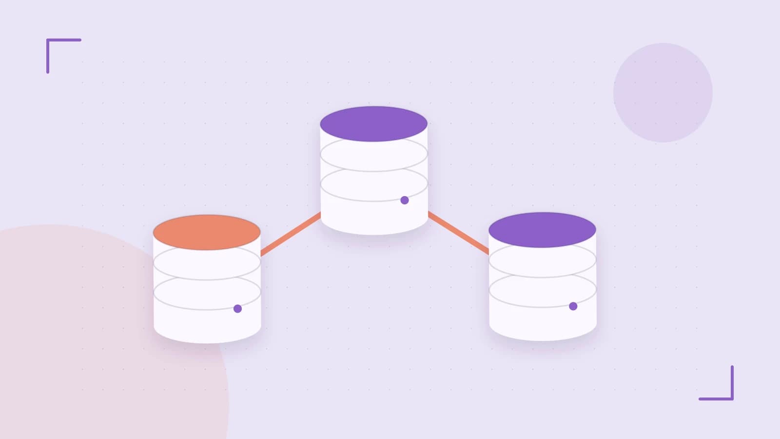 Editorial illustration of structured records, database cylinders and relationships between tables