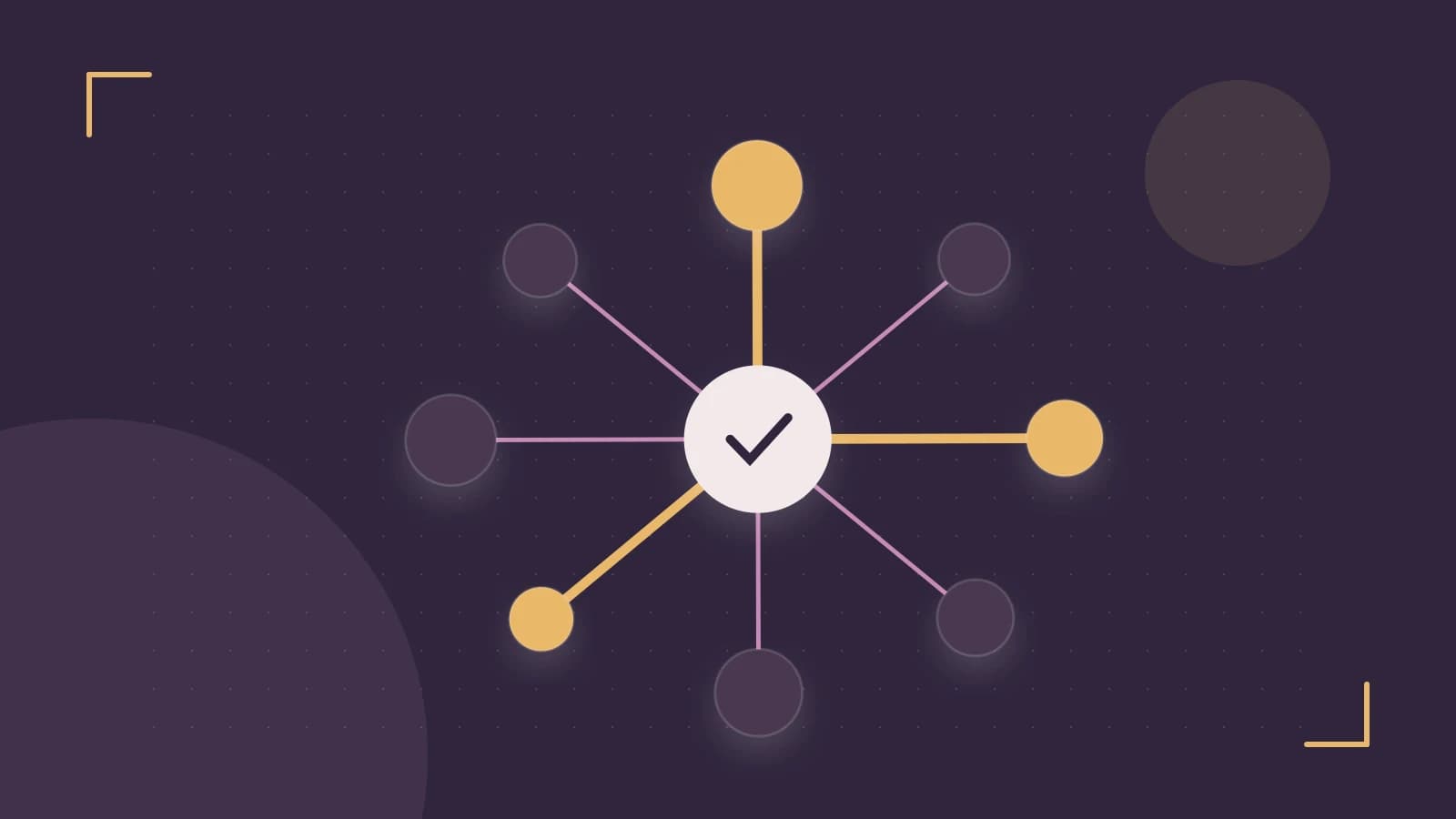 Editorial illustration of an algorithmic node graph with branching paths and a highlighted result