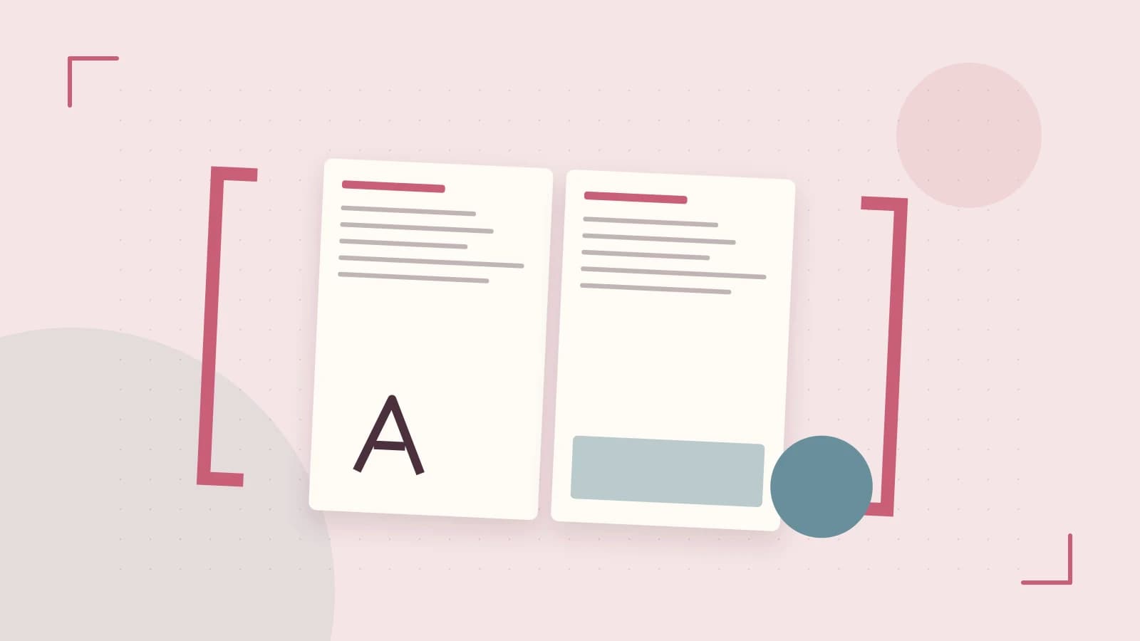 Editorial illustration of typeset pages, expressive letterform shapes and a precise editorial page grid
