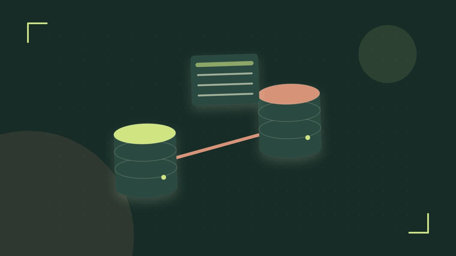 Editorial illustration of structured records, database cylinders and relationships between tables