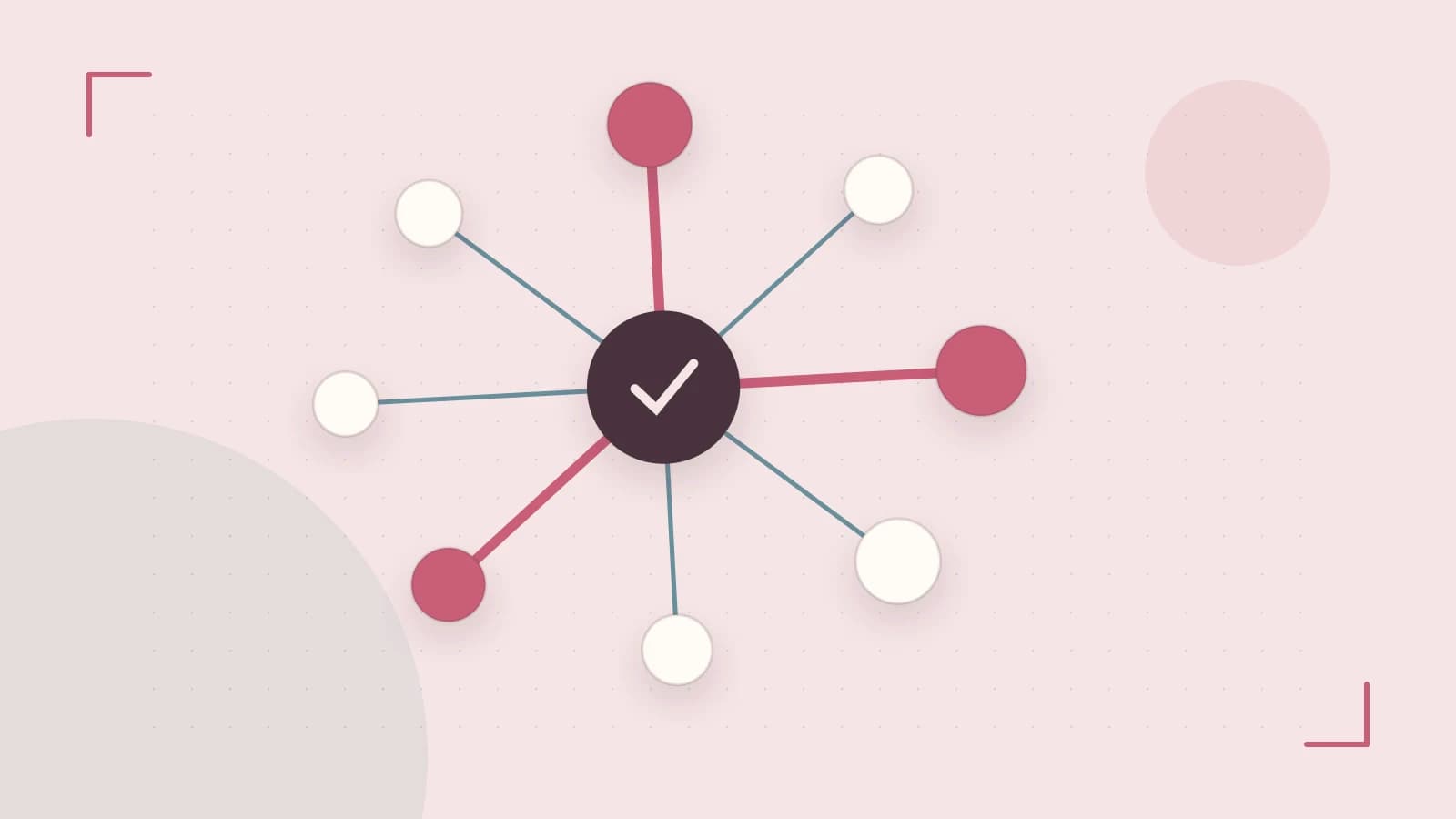 Editorial illustration of an algorithmic node graph with branching paths and a highlighted result