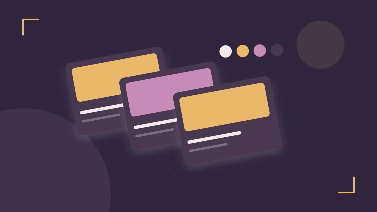 Editorial illustration of responsive browser layouts, overlapping design components and a color system
