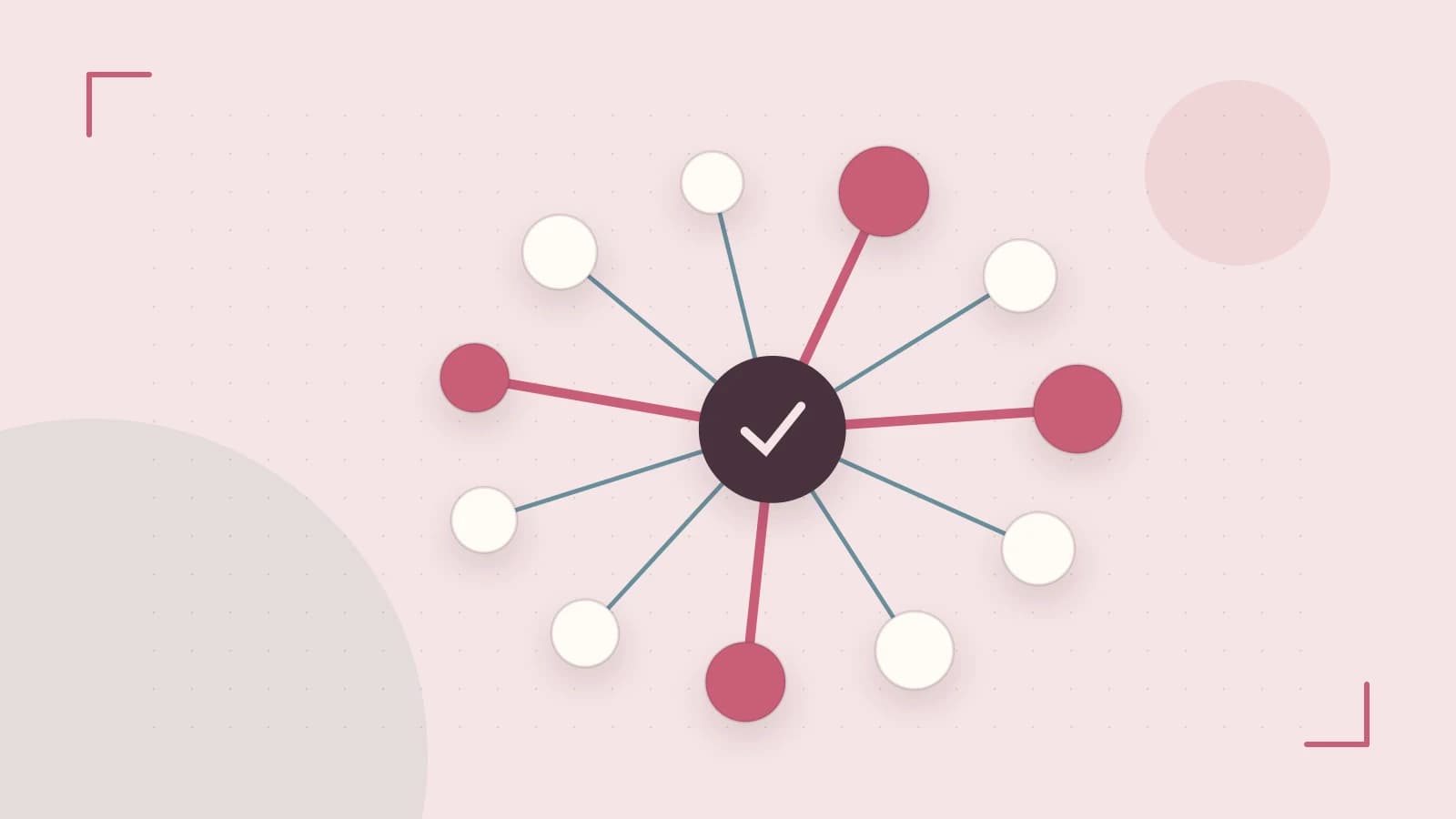 Editorial illustration of an algorithmic node graph with branching paths and a highlighted result
